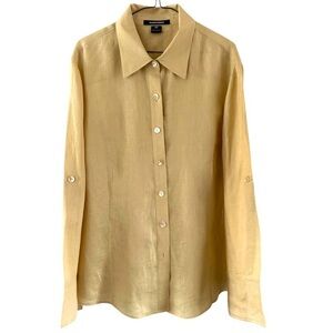ELLEN TRACY 100% Linen button down shirt Mustard sz 20